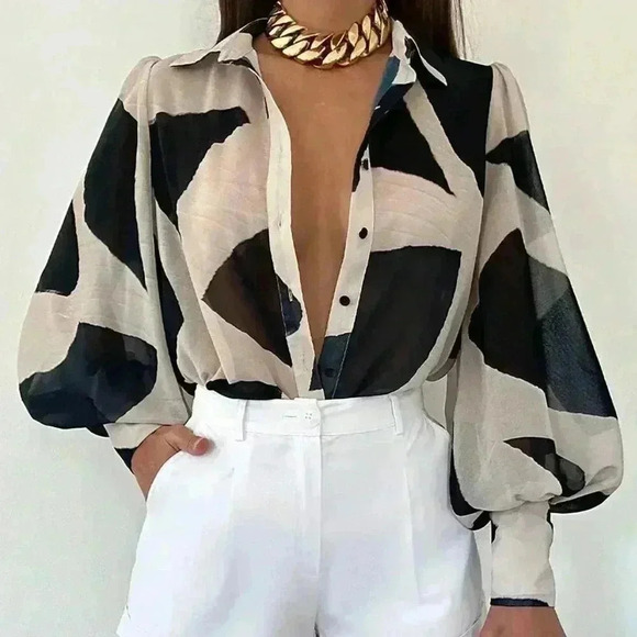 Tops - Women's Allover Print Button Front Shirt